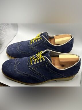 Johnston & Murphy Navy Suede Brogue Oxfords with Yellow Laces